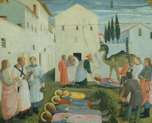 De hellige Cosmas og Damianes begravelse, predella-billeder, der skildrer historien om de hellige Cosmas og Damian fra San Marco altertavle, ca. 1443 (tempera på træ)