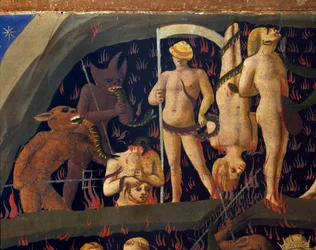 Den sidste dom: dæmonerne udjævnet til underverdenen. Maleri af Guido di Pietro (eller Fra Giovanni da Fiesole) dit Fra Angelico ou il Beato (1400-1455)