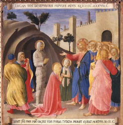 Lazarus opstandelse. Life of Christ, Garderobe af sølv. (Tempera på træ