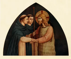 Kristus som pilgrim mødt af to dominikanere, 1400-tallet, c1909