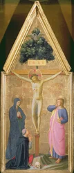 Kristus på korset mellem jomfruen og kardinal Torquemada og Johannes evangelisten, ca. 1446 (tempera på panel)