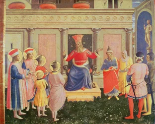 De hellige Cosmas og Damian og deres brødre før prokonsul Lysias, fra predellaen af San Marco-altertavlen, 1438-40 (tempera på panel)