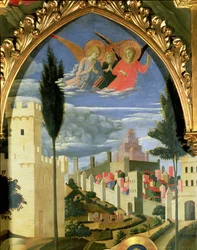 Santa Trinita altertavle, detalje af de sørgende engle, c.1434 tempera & guld på panel
