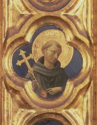 Santa Trinita altertavle, detalje af St. Francis hoved, c.1434 tempera & guld på panel