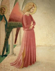 Bebudelsen, detalje af englen Gabriel og Sankt Peter Martyr, fresco fra 1442