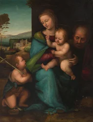 Den hellige familie med Johannes Døberen, ca. 1505-1515 (olie på panel)