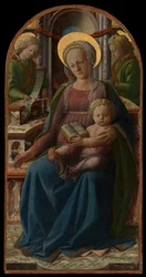 Tronende Madonna med barnet og to engle