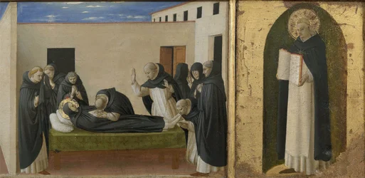 Saint Dominic og Saint Thomas Aquinas død. Cortona Polyptykon detalje af predella, c1437.
