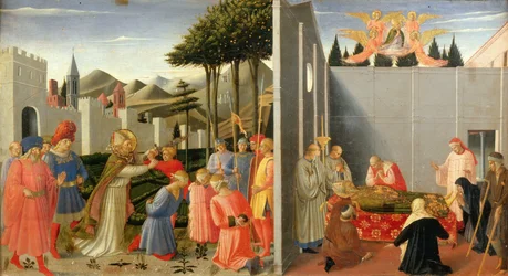 Saint Nicholas frigør en uskyldig mand dømt til døden fra Perugia -altertavlen, CA 1437.