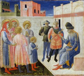 De hellige Cosmas og Damian med deres brødre før prokonsul Lysias..., ca. 1440.