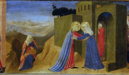 Besøget. Predella af altertavlen Bebudelsen, ca. 1433-1434.