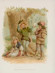 Celia, Rosalind og Orlando fra Shakespeares As You Like It
