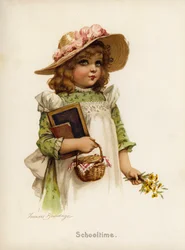 Piger: Skoletid (farve litho)