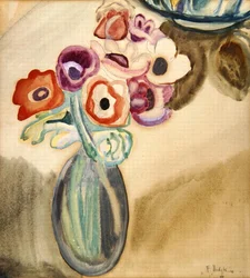 Kande med blomster (akvarel på papir)
