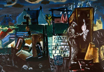 Udhuse, ca. 1935 (olie på lærred)