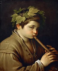 Garcon jouant de la fløjte - Dreng, der spiller fløjte - Francesco Bassano, den yngre (1549-1592). Olie på kobber, ca 1580-1585. Mål: 54,6x44 cm. Kunsthistorisk Museum, Vienne