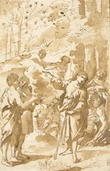 Joseph fortæller sin drøm til sin far og sine brødre og peger på elleve stjerner på himlen