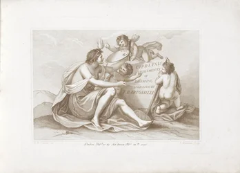 Titeltryk med personificering af maleri Ciprianis principper for tegning (serietitel) Ciprianis rudiments of drawing (serietitel på objekt)