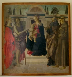 Madonna og barn med Maria Magdalena, Johannes Døberen, Sankt Zenobius og Sankt Frans (tempera på træ)