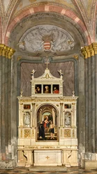 North Transept, St. Nicholas alter, Amigone og Friar Mabila 1495, Madonna Enthroned and Child St. Anne St. Nicholas of Tolentino og Hieronymus, Francesco Casella