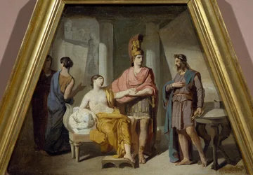 Alexander afgiver sin elskerinde Campaspe til Apelles, af Francesco Coghetti (1804-1875), olie på lærred