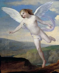 Engel, detalje fra Angel, der besøger Hagar og Ismael, ca. 1846, af Francesco Coghetti (1804-1875), olie på lærred, 96x132 cm
