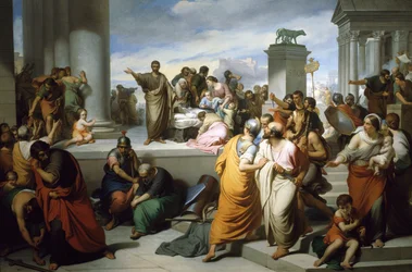 Brutus viser Lucretias lig for folk i Rom af Francesco Coghetti (1804-1875)