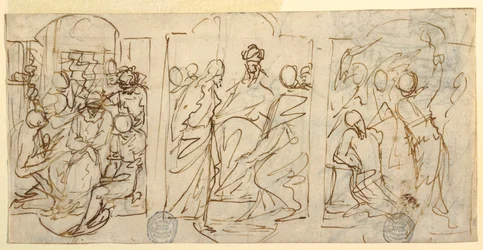 Tegning, Passionens tre stadier: Hånen, Kristus foran Pilatus, Flagellation, ca. 1848