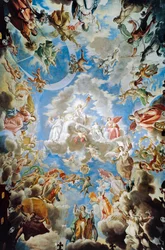 Apotheose, Pamphilj-husets fresko af Francesco Cozza (1605-1682), Palazzo Doria Pamphilj, Rom, Italien