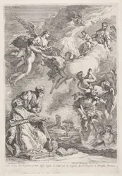Sankt Gregor den Store og Sankt Hieronymus beder for sjæle i skærsilden Molte Anime del Purgatorio portate dagli Angeli in Cielo per le pregiere di S. Gregorio I. Pontefice Romano (titel på objektet)