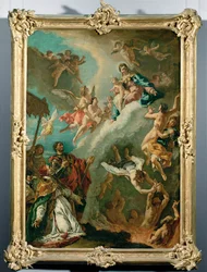Pave Gregorius I og Sankt Vitalis går i forbøn hos Madonna for sjælene i skærsilden (maleri på lærred)
