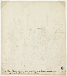 Tilbedelse af Kristusbarnet med de hellige Josef, Frans af Assisi og Augustin, med deltagelse af Anton Galeazzo Bentivoglio og Alessandro Bentivoglio