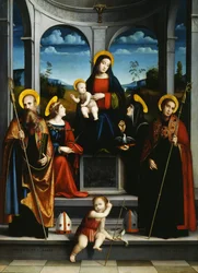 Virgin and Child with Saints Benedict, Justina, Placidus and Scholastica, ca 1515   733632   da       Dänisch Successfully Translated  Original: Saint Cecilia at the Organ, 1620-1629 Translat: Sankt Cecilia ved orglet, 1620-1629 733631 da Dänisch Oversat m