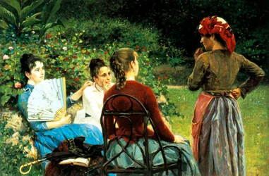 Fernanda Gioli og hendes venner af Francesco Gioli (1846-1922), olie på lærred, 45x68 cm