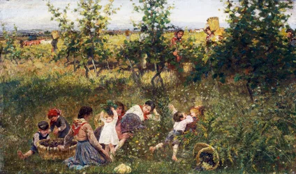 Druehøst, Maleri af Francesco Gioli (1846-1922), Olie på lærred, 39, 5x66 cm