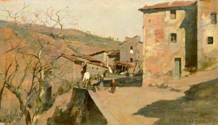 Montagnana af Francesco Gioli (1846-1922), olie på panel