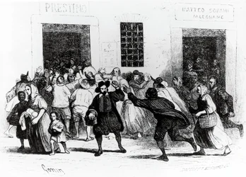 Plyndringen af Bageri med krykker, episode fra Troloved, af Alessandro Manzoni (1785-1873), illustration af Francesco Gonin (1808-1889) 1840-udgaven