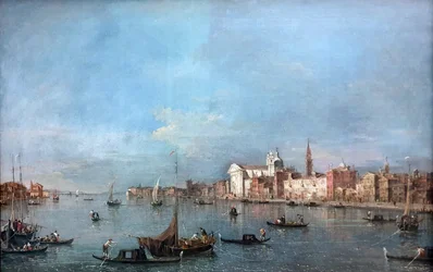 Tysk: Blick auf den Giudecca-Kanal nach Nordwesten mit den Zattere Udsigt over Giudecca-kanalen mod nordvest med Zattere
