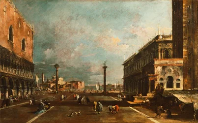 Lille Markusplads mod San Giorgio, Venedig af Francesco Guardi (1712-1793), olie på lærred, 45x72 cm