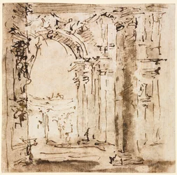 Par tegninger: Skitse af labyrinten af Villa Pisani og Piazza San Marco med Doges