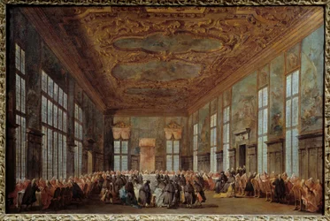 Dogen af Venedig Alvise IV Mocinego (1701-1778) tilbyder morgenmad til ambassadører Maleri af Francesco Guardi (1712-1793) 1700-tallet Søn. 0,67x1,01 m Nantes, Museum of Fine Arts