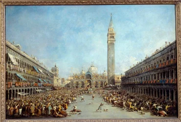Dogen fra Venedig Alvise IV bærer af gondoliererne efter hans valg Square Saint Mark i 1763 Maleri af Francesco Guardi (1712-1792) 1770 Søn. 0,67x1 m Grenoble, Musee des Beaux Arts