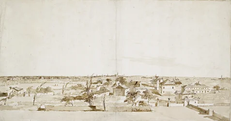 Udsigt over Garden of the Villa Loredan (pen og brunt blæk med brun vask på hvidt papir)