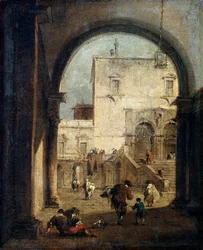Udsigt over en plads og et palads, mellem 1775 og 1780.