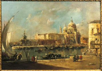 Udsigt over Dogana og Santa Maria Della Salute, Venedig (olie på lærred)