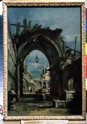 ""Udsigt over Venedig"" Ruin i forgrunden. Maleri af Francesco Guardi (1712-1793) omkring 1770 Pushkin Museum