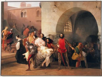 Bisen fundet af Marco Visconti i kælderen på hans slot ved Rosate, tema fra romanen Marco Visconti af Tommaso Grossi, illustration af Francesco Hayez