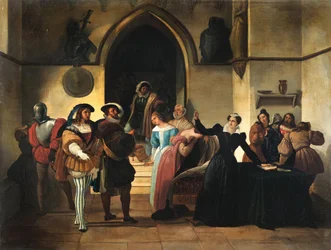Stuart dømmes til døden, ca. 1857 (olie på træ)