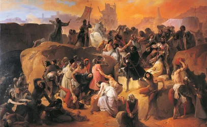 Tørsten led af de første korsfarere i Jerusalem, af Francesco Hayez, detaljer