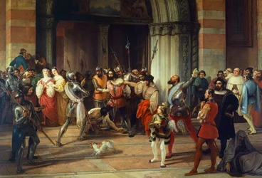 Ventura Fenaroli arresteret i Carmine-kirken i Brescia af franskmændene, af Francesco Hayez